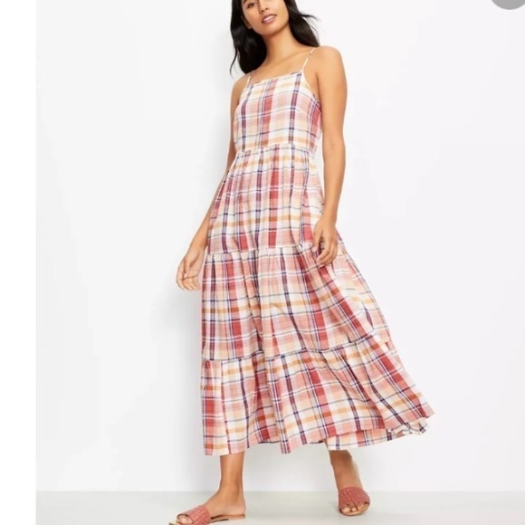 LOU & GREY Multi Color Plaid Print Smocked Pocket Maxi Dress XS - Picture 1 of 10